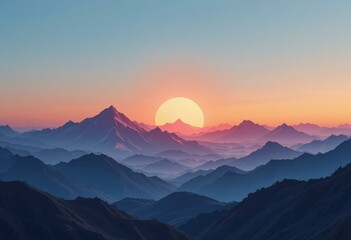 Obraz premium Modern Minimalist Mountain Range Concept Sunset Gradient Sky - Nature, Adventure, Serenity Travel Marketing Outdoor Exploration