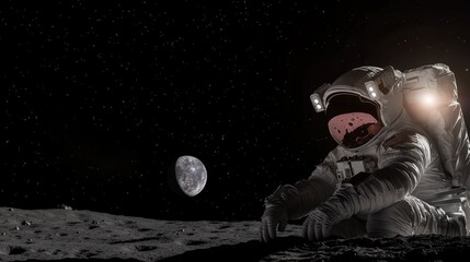 Astronaut on moon, gazing at stars