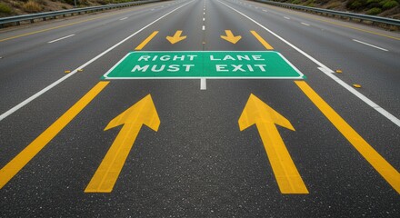 Highway Exit Signage with Right Lane Must Exit Directional Arrows