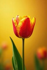 Soft petal yellow red tulip bloom spring garden background, yellow, flower