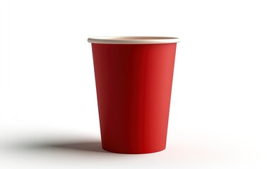 Elegant Red Paper Cup Standing Against White Background for Stylish Presentations