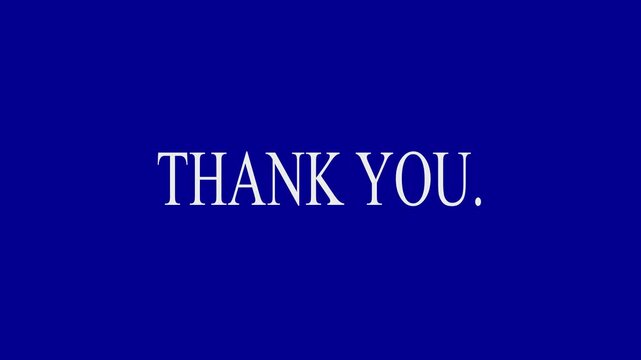 Thank you word text animation. Ultra HD motion graphic on blue background