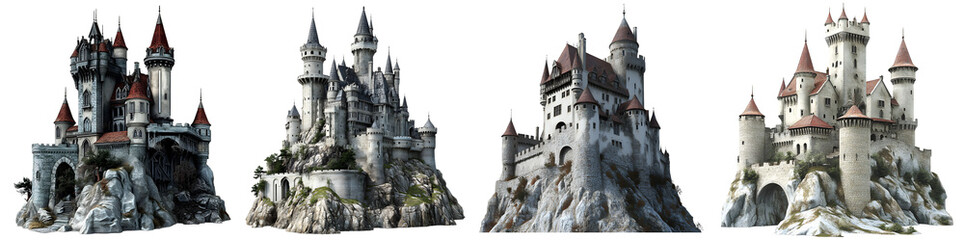 Dark fantasy haunted castle cut out element set