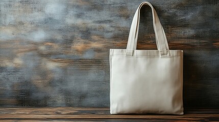 Blank Tote Bag on Wooden Wall