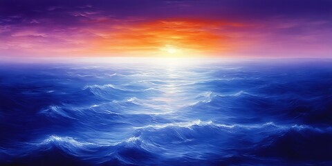 Fototapeta premium Ocean sunset, waves, colorful sky (1)