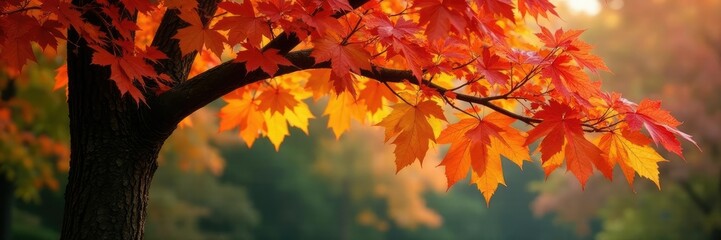 Virburnum tree with changing leaves in autumn, fall foliage, virburnum