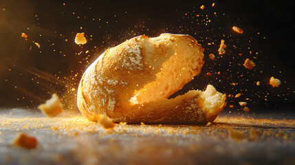 bread with a golden crust and soft texture torn apart 