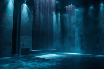 Tranquil and Soothing Blue-Themed Relaxation Spaces with Soft Lighting and Comfortable Seating