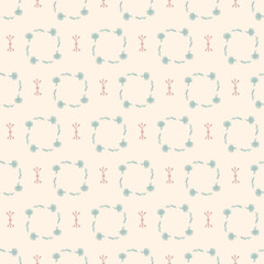 Rustic botanical floral seamless vector pattern. Scandinavian natural linocut sprig background for allover boho wallpaper in folk art style. 