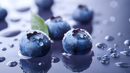 with tiny water droplets isolated on a smooth reflective surface 