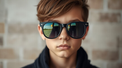 Teenager boy with a Gothic sunglasses with diffracted lens