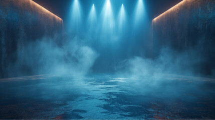 Obraz premium Moody Blue Stage Lights with Fog – Atmospheric Performance Scene