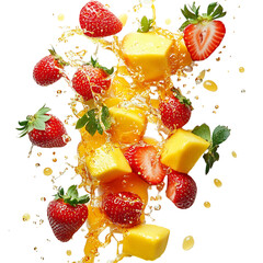 A Burst of Strawberries Mango and Papaya Salad Isolated on Transparent Background
