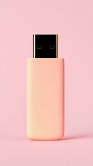 Realistic Branding Mockup Pink usb drive paired with a gold pen on a soft pastel background for creative branding and mockup presentations