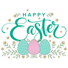 easter greeting card with eggs. Easter card with colorful seamless pattern eggs. Vector