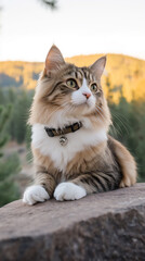 Obraz premium maine coon cat sitting campfire