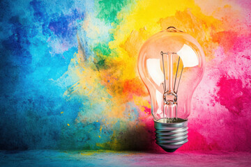 A light bulb against a vibrant, multi-colored watercolor background, symbolizing creativity and inspiration.