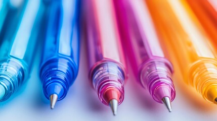 Professional Close-up of Colorful Ballpoint Pens for Writing and Office Use