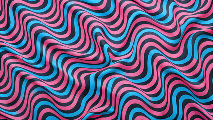 Abstract wavy lines background. Pink, blue, and black color palette.