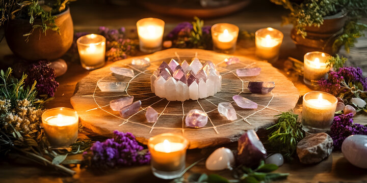 Crystal Healing Arrangement, Spiritual Healing Stones, Meditation Altar Setup, Wellness Chakra Crystals, Energy Balance Gems