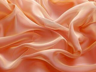 Fototapeta premium Peach hued silk fabric flowing, creating smooth curves and graceful folds