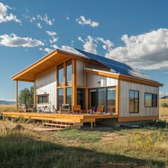 A high-rise green building with wind turbines integrated into its smart construction.