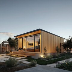 Fototapeta premium A high-rise green building with wind turbines integrated into its smart construction.
