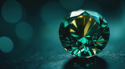 Fototapeta premium Blue-green Brilliant Cut Gemstone Sparkling on Dark Surface
