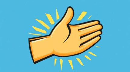 Obraz premium Bright pop art style yellow hand gesture with radiating lines on blue background