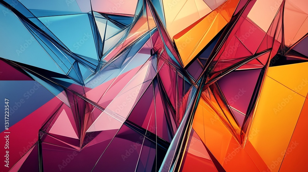Poster abstract depiction of business valuation interconnected geometric forms representing assets market p