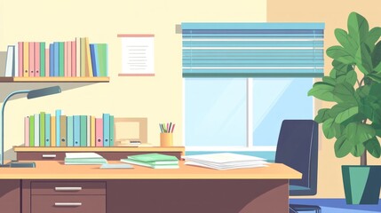 Organized Workspace: A Serene Home Office Setting