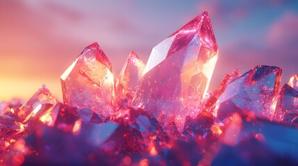Illuminated crystals shine brightly with colorful and vibrant light formations