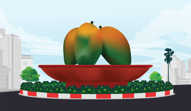 Rajshahi, Bangladesh, Vector Illustration of Aam Chattar, or Mango Square, is a landmark in Rajshahi