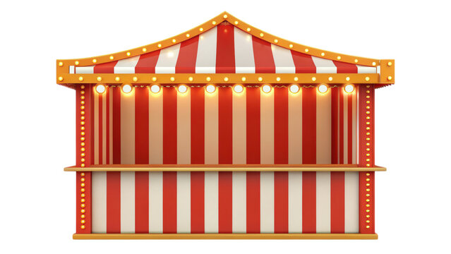 striped carnival game booth with bright lights and welcoming design. Perfect for festive events and fun activities