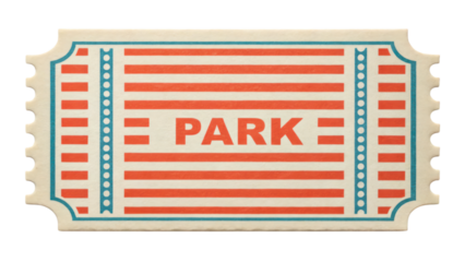 Striped theme park admission ticket featuring bold PARK text, evoking nostalgia and excitement for fun adventures