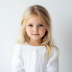Fototapeta premium Adorable Blonde Girl Portrait Photography on white background