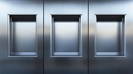 Close-Up of an Ultra-Modern Silver Metallic Facade with Three Rectangular Openings