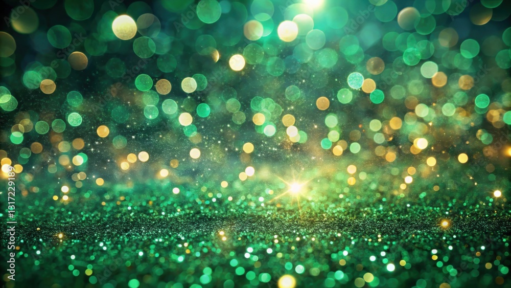 Aufkleber abstract green and gold glitter background with sparkling bokeh lights