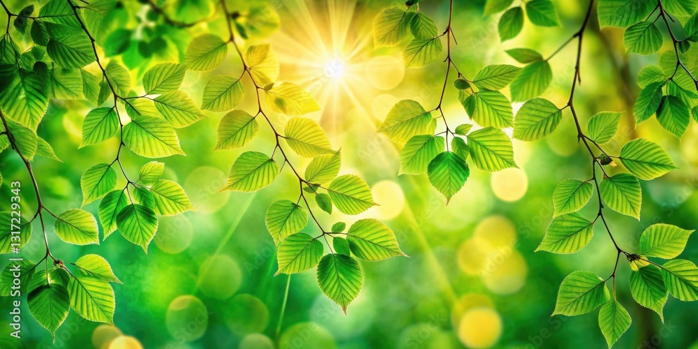 Aufkleber Sunlight filtering through lush green leaves on a summer day, creating a vibrant and serene scene.