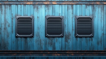 Futuristic Industrial Structure with Bold Blue Panels and Ventilation Features for Contemporary Design