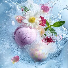 Fototapeta premium Pink and White Floral Bath Bomb Exploding in Water