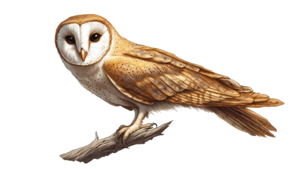 枝にとまる美しいメンフクロウのリアルなイラスト。generative ai