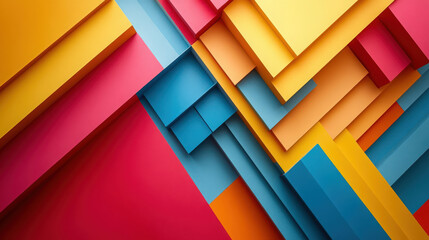 Obraz premium Dynamic Geometric Design. Vibrant geometric pattern featuring a dynamic arrangement of colorful rectangles and diagonal lines creating depth and visual interest.