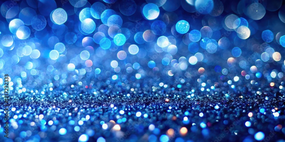 Poster A mesmerizing display of sparkling blue bokeh and glitter, creating a festive and magical atmosphere.