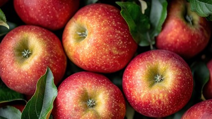 Red apples and green leaves