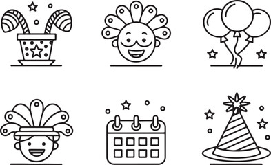 A collection of April Fool's Day line art icon vector and illustration. Editable stroke linear and April fool outline isolated on a white background.