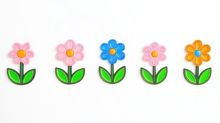 Colorful Flower Magnets on a White Background, Perfect for Home Decor and Craft Projects