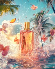 Orange and Pink Floral Perfume Bottle in Tropical Water