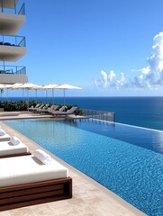 Fototapeta premium Elevated infinity pool merging seamlessly with the tropical turquoise ocean