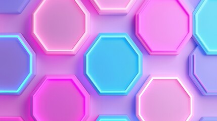 Colorful Neon Hexagons with Soft Glow on a Minimalist Background